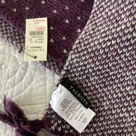 NWT Talbots Knit Hat & Scarf Set Purple Pattern Wool Blend - Picture 10 of 11